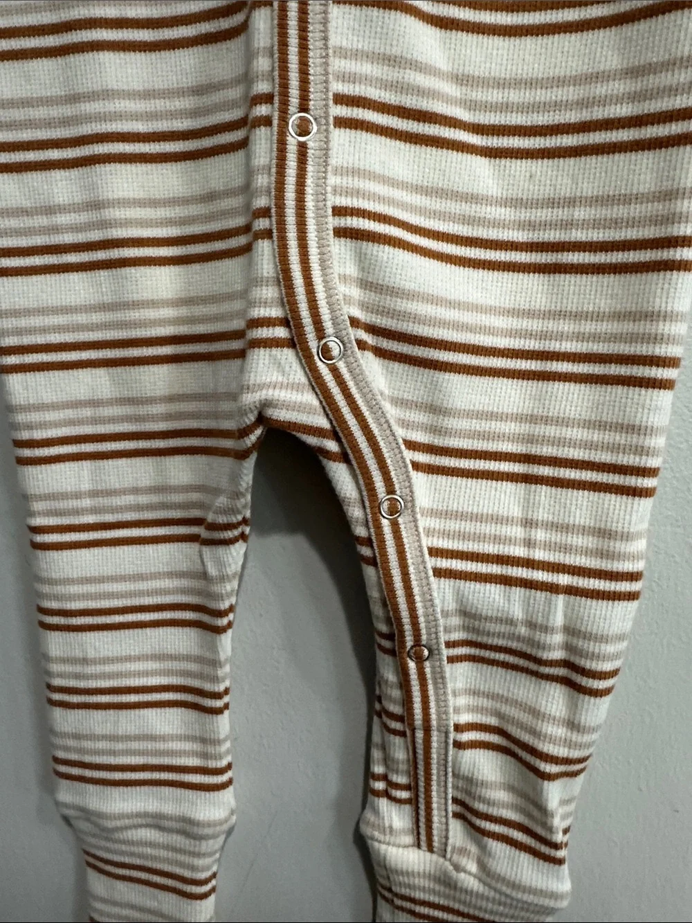 NWT Rylee + Cru Organic Cotton Ribbed Romper 12-18M Cinnamon Oat Stripe